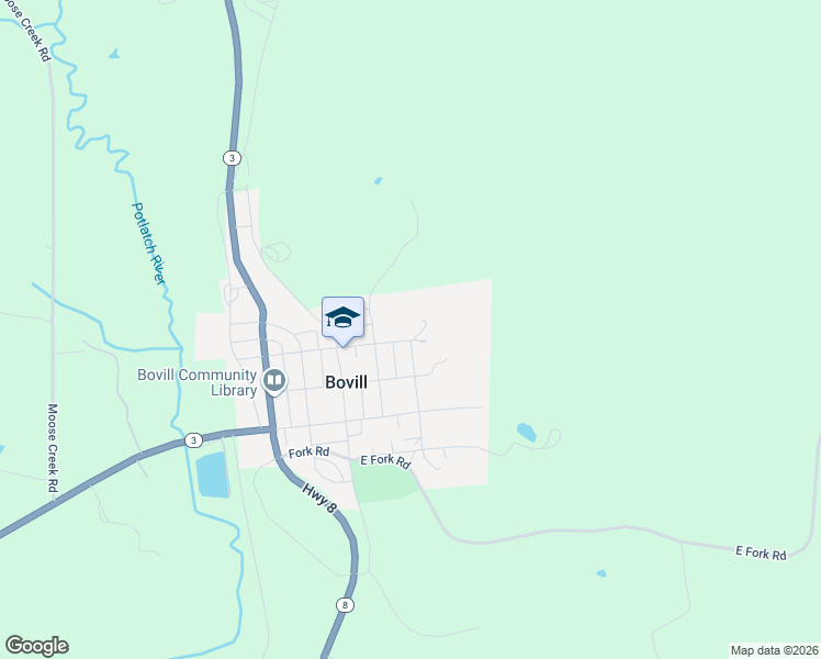 map of restaurants, bars, coffee shops, grocery stores, and more near 600 Pine Street in Bovill