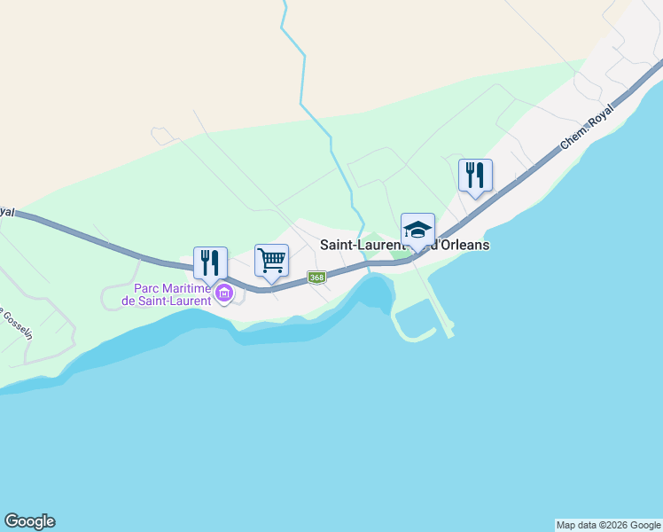 map of restaurants, bars, coffee shops, grocery stores, and more near 7038 Chemin Royal in Saint-Laurent-de-l'Île-d'Orléans