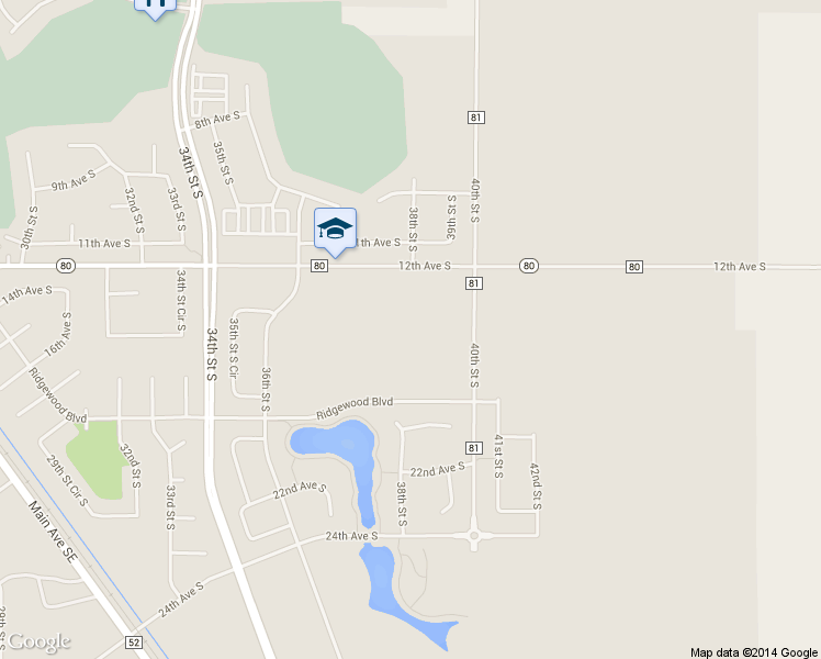 map of restaurants, bars, coffee shops, grocery stores, and more near 3601 12th Avenue South in Moorhead