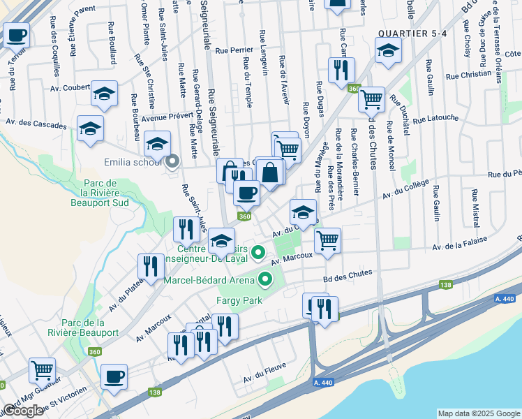 map of restaurants, bars, coffee shops, grocery stores, and more near 666 Avenue Royale in Québec City