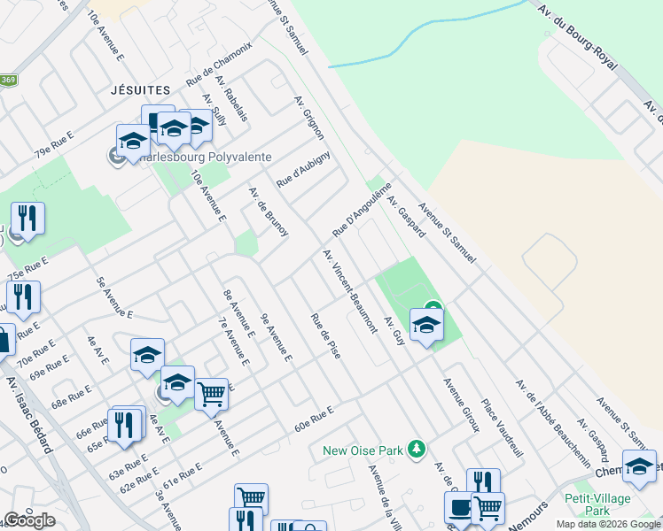 map of restaurants, bars, coffee shops, grocery stores, and more near 6705 Avenue Vincent-Beaumont in Québec
