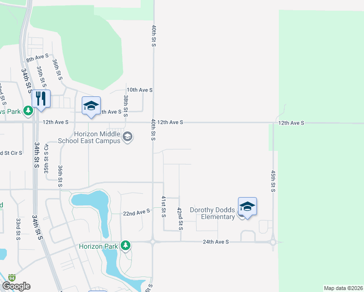 map of restaurants, bars, coffee shops, grocery stores, and more near 4204 14th Avenue South in Moorhead