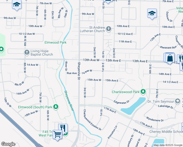 map of restaurants, bars, coffee shops, grocery stores, and more near 225 13th Avenue West in West Fargo