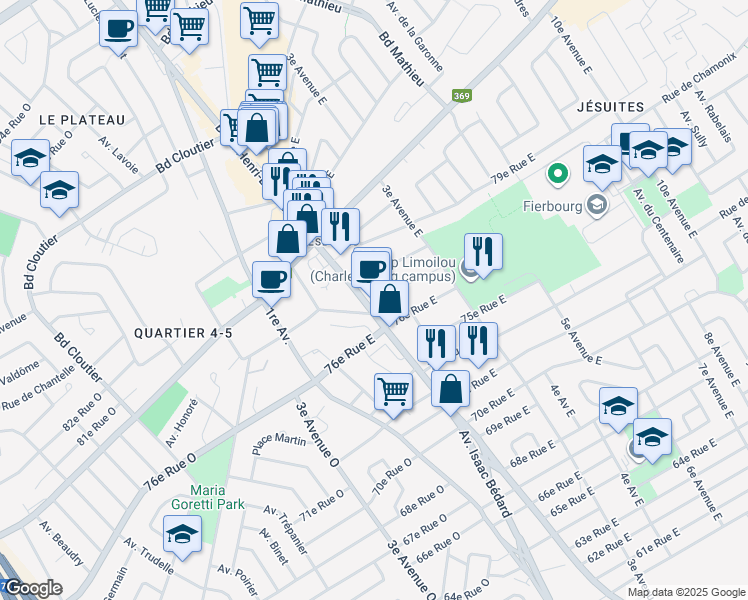 map of restaurants, bars, coffee shops, grocery stores, and more near in Québec
