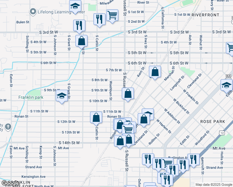 map of restaurants, bars, coffee shops, grocery stores, and more near 1535 South 9th Street West in Missoula
