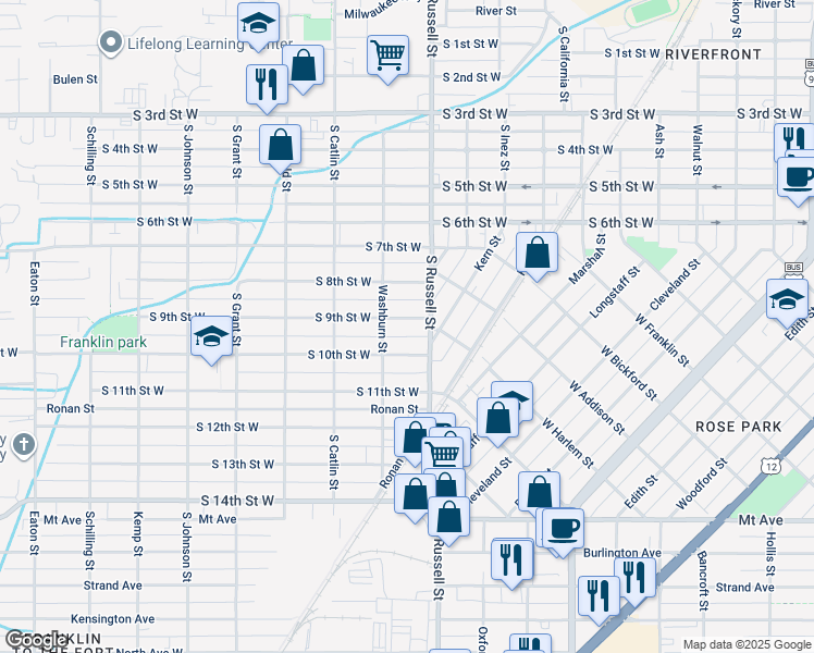 map of restaurants, bars, coffee shops, grocery stores, and more near 1535 South 9th Street West in Missoula