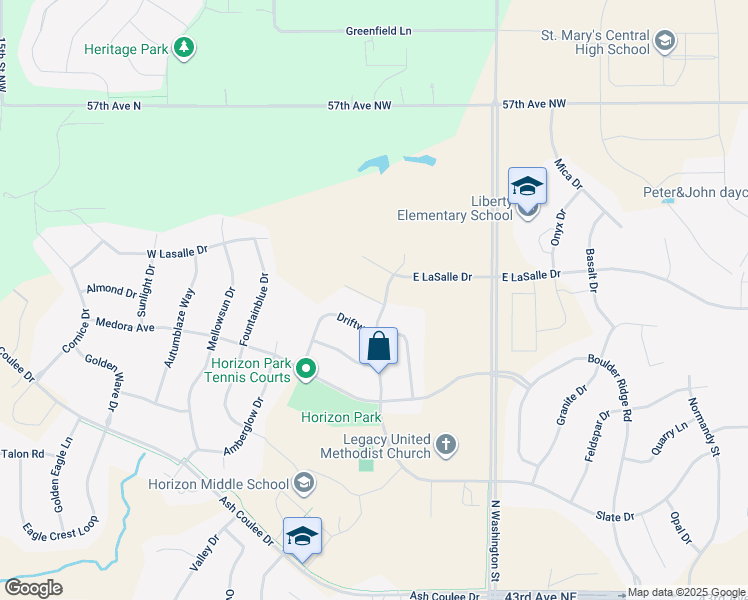 map of restaurants, bars, coffee shops, grocery stores, and more near 525 LA Paz Avenue in Bismarck