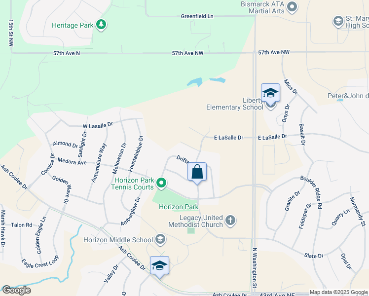 map of restaurants, bars, coffee shops, grocery stores, and more near 523 La Paz Avenue in Bismarck