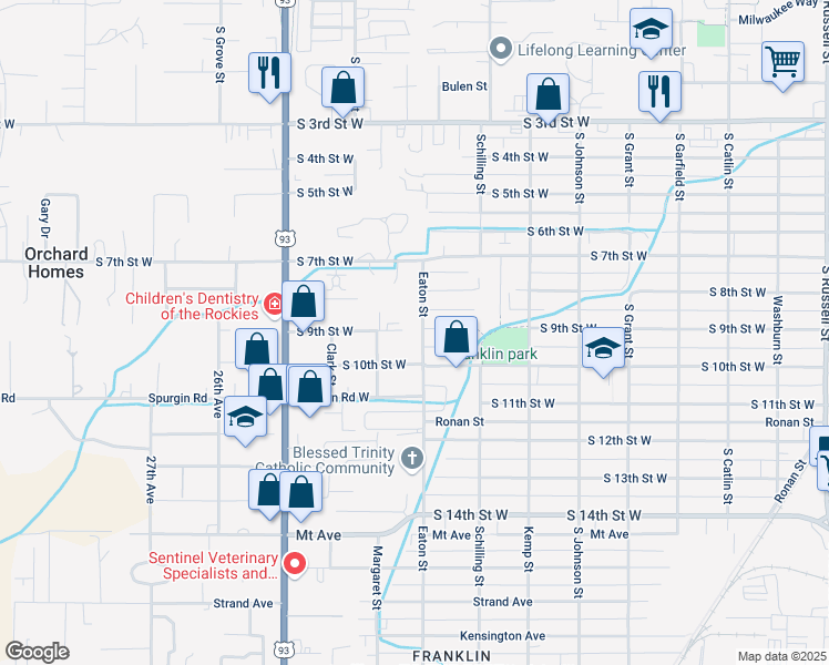 map of restaurants, bars, coffee shops, grocery stores, and more near 1105 Eaton Street in Missoula