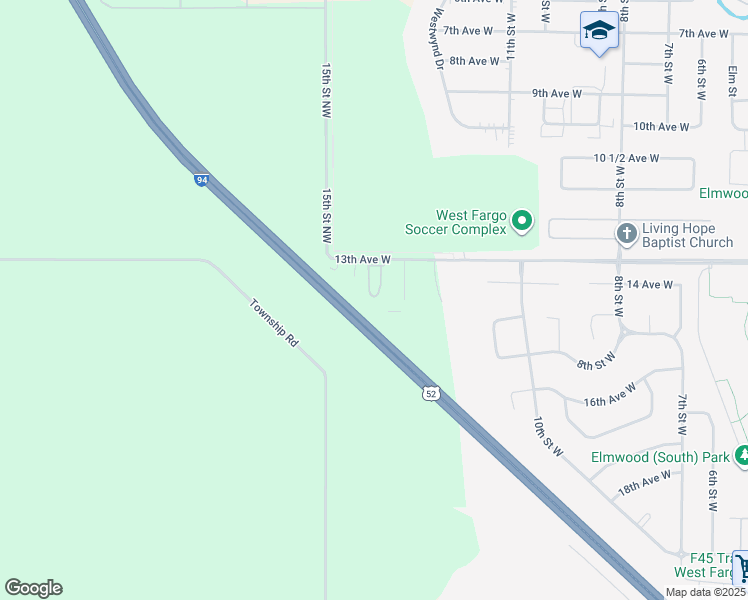 map of restaurants, bars, coffee shops, grocery stores, and more near 1251 13th Avenue West in West Fargo