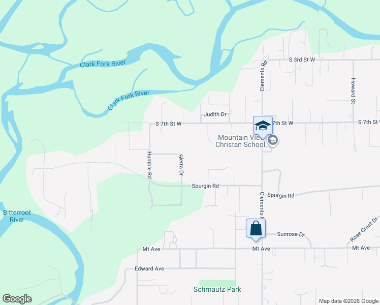 map of restaurants, bars, coffee shops, grocery stores, and more near 4326 Sierra Drive in Missoula