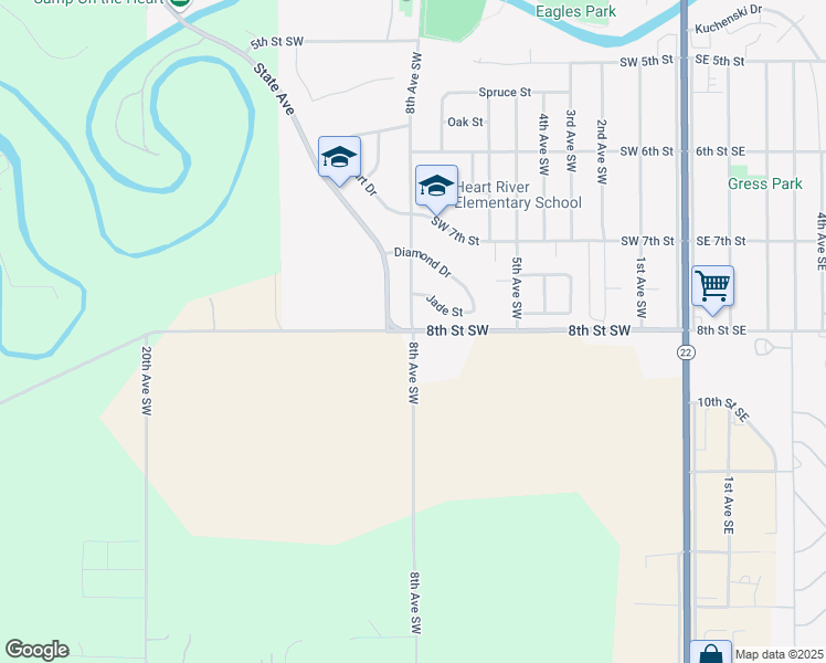 map of restaurants, bars, coffee shops, grocery stores, and more near Southwest 8th Street in Dickinson