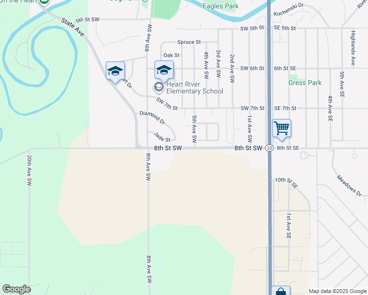 map of restaurants, bars, coffee shops, grocery stores, and more near Southwest 8th Street in Dickinson