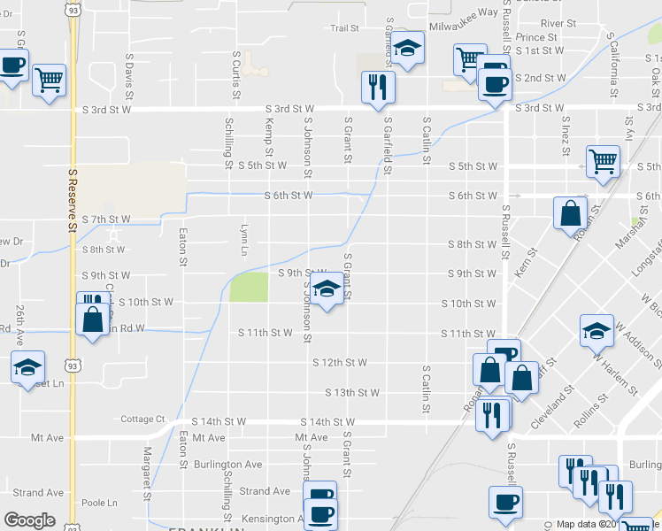 map of restaurants, bars, coffee shops, grocery stores, and more near 1930 South 9th Street West in Missoula