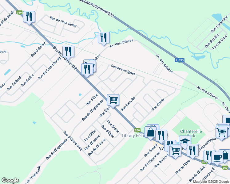map of restaurants, bars, coffee shops, grocery stores, and more near 1461 Rue de l'Indépendance in Ville de Québec