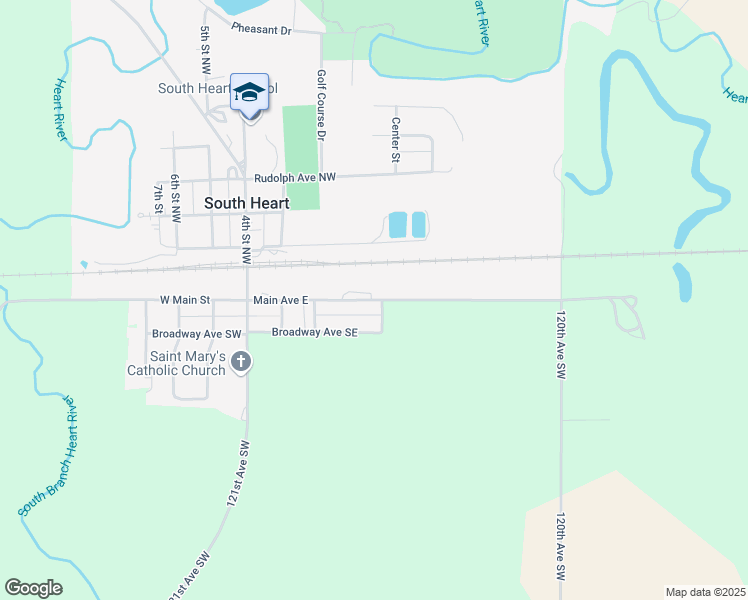 map of restaurants, bars, coffee shops, grocery stores, and more near Divide Street South in South Heart