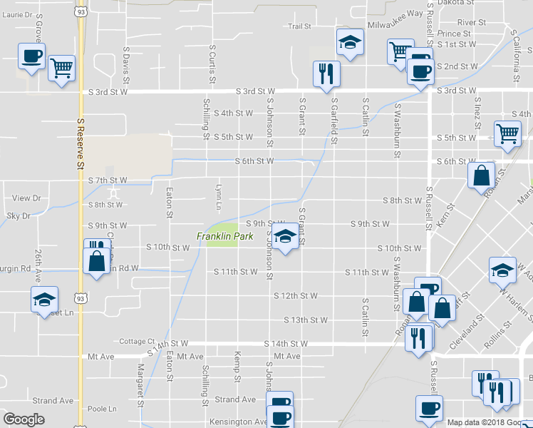 map of restaurants, bars, coffee shops, grocery stores, and more near 2004 South 9th Street West in Missoula