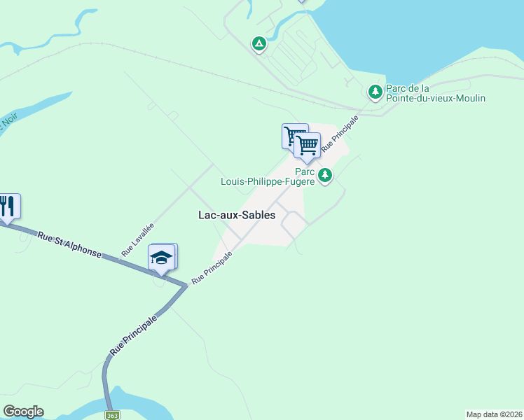 map of restaurants, bars, coffee shops, grocery stores, and more near 585 Rue Principale in Lac-aux-Sables