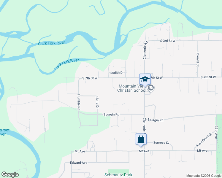 map of restaurants, bars, coffee shops, grocery stores, and more near 4326 Sierra Drive in Missoula