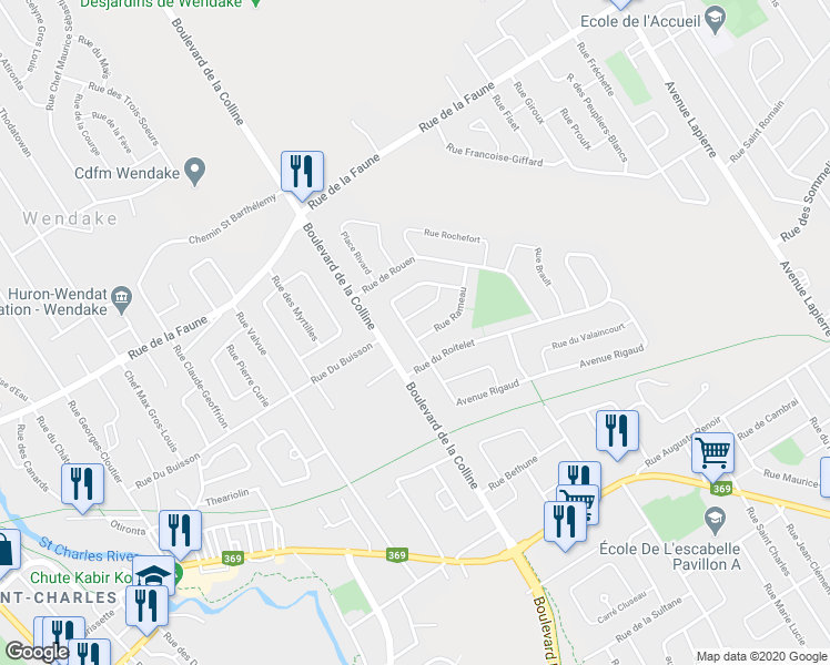 map of restaurants, bars, coffee shops, grocery stores, and more near 11640 Avenue Rigaud in Québec