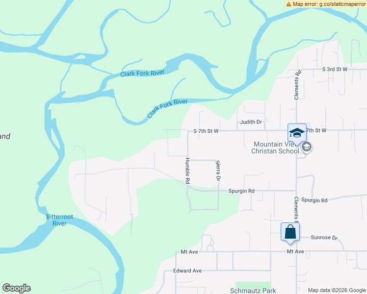 map of restaurants, bars, coffee shops, grocery stores, and more near 909 Humble Road in Missoula