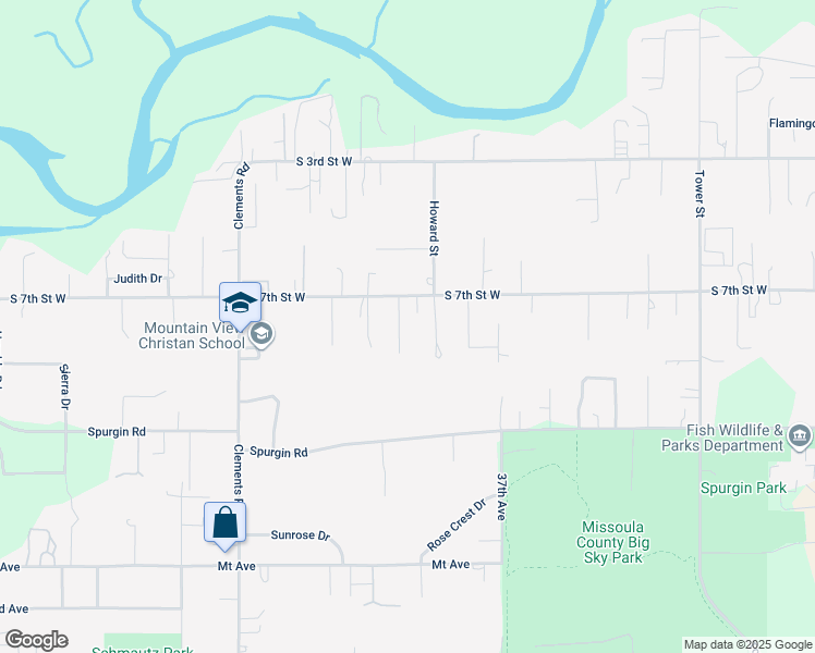 map of restaurants, bars, coffee shops, grocery stores, and more near 3815 South 7th Street West in Missoula