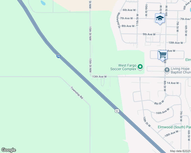 map of restaurants, bars, coffee shops, grocery stores, and more near 1348 13th Avenue West in West Fargo