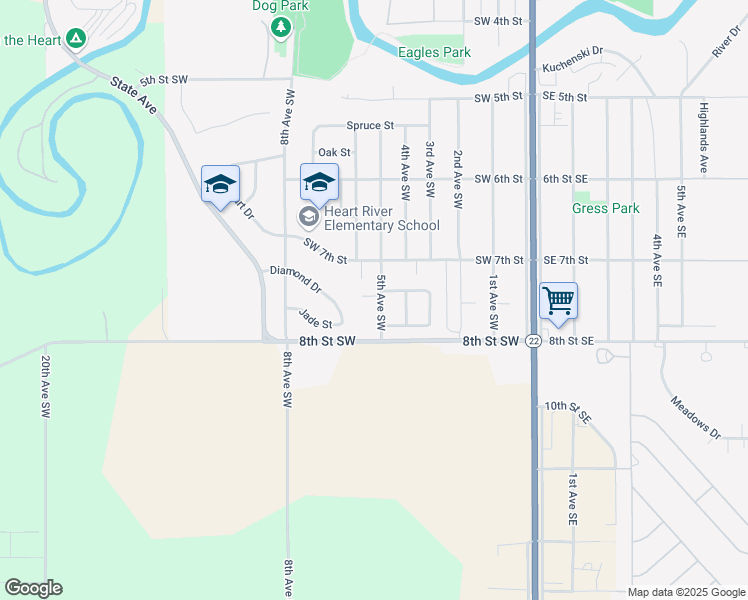 map of restaurants, bars, coffee shops, grocery stores, and more near 750 5th Avenue Southwest in Dickinson