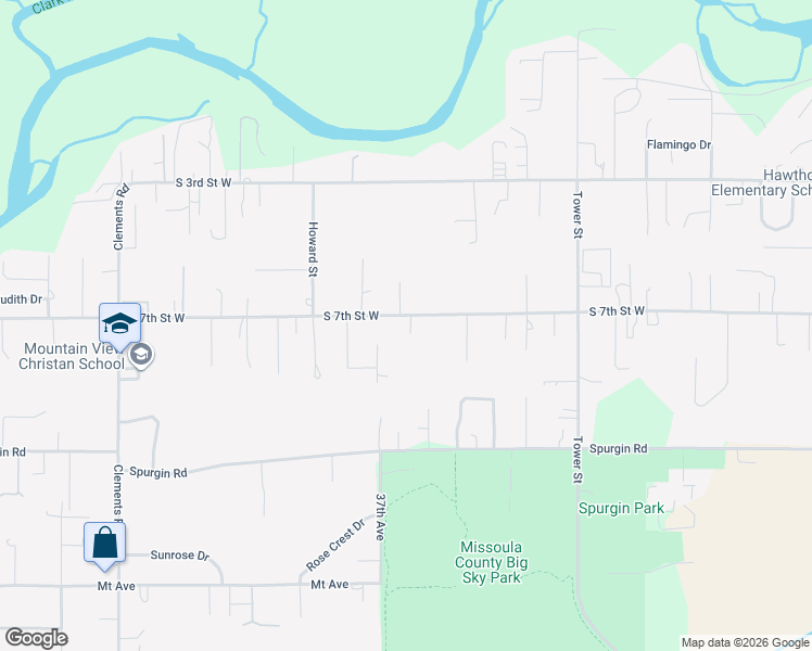 map of restaurants, bars, coffee shops, grocery stores, and more near 3627 South 7th Street West in Missoula
