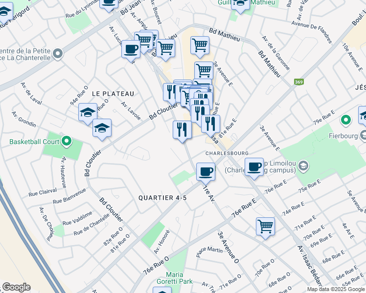 map of restaurants, bars, coffee shops, grocery stores, and more near in Québec City