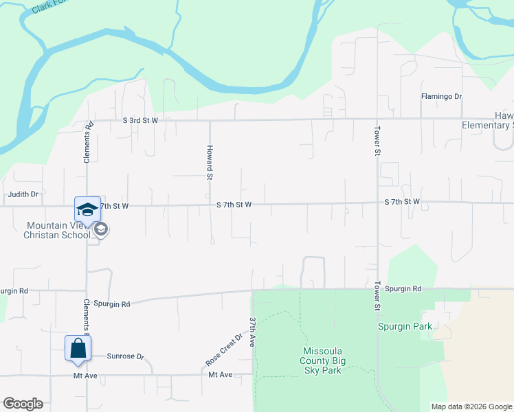 map of restaurants, bars, coffee shops, grocery stores, and more near 3627-3659 South 7th Street West in Missoula