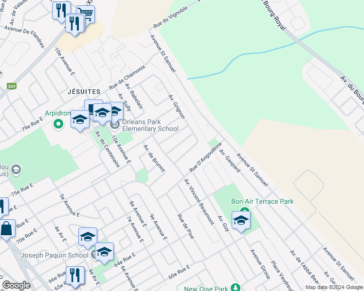 map of restaurants, bars, coffee shops, grocery stores, and more near 1100 Rue de Bourges in Québec