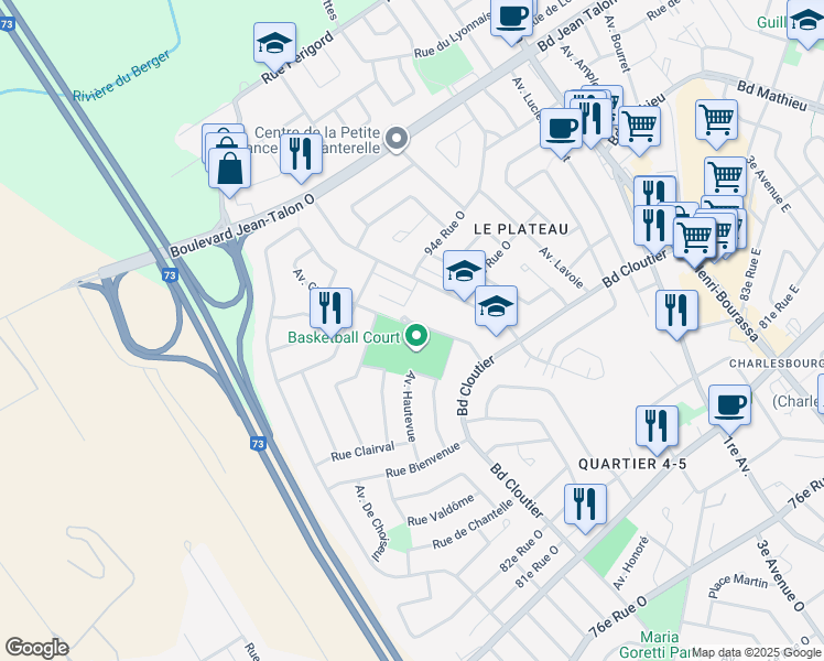 map of restaurants, bars, coffee shops, grocery stores, and more near 8815 Avenue Jean Paquin in Québec City