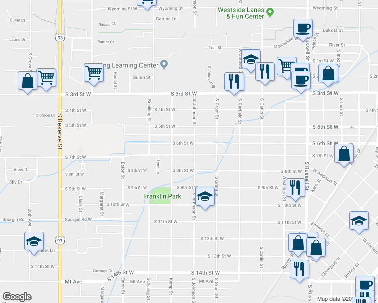 map of restaurants, bars, coffee shops, grocery stores, and more near 2005 South 7th Street West in Missoula