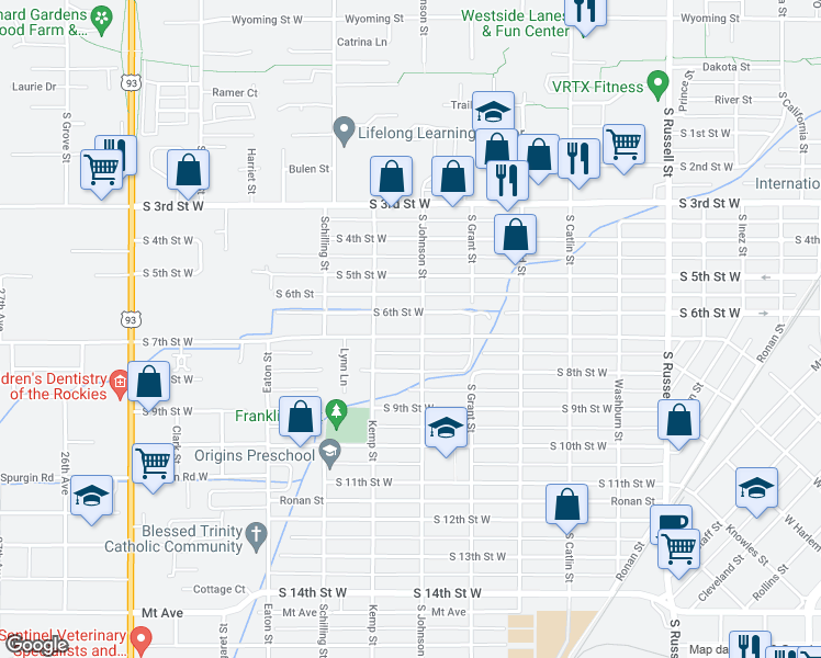 map of restaurants, bars, coffee shops, grocery stores, and more near 2008 South 7th Street West in Missoula