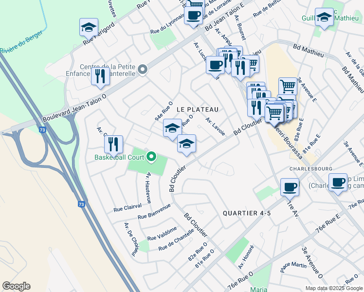 map of restaurants, bars, coffee shops, grocery stores, and more near 8800 Avenue de Laval in Ville de Québec