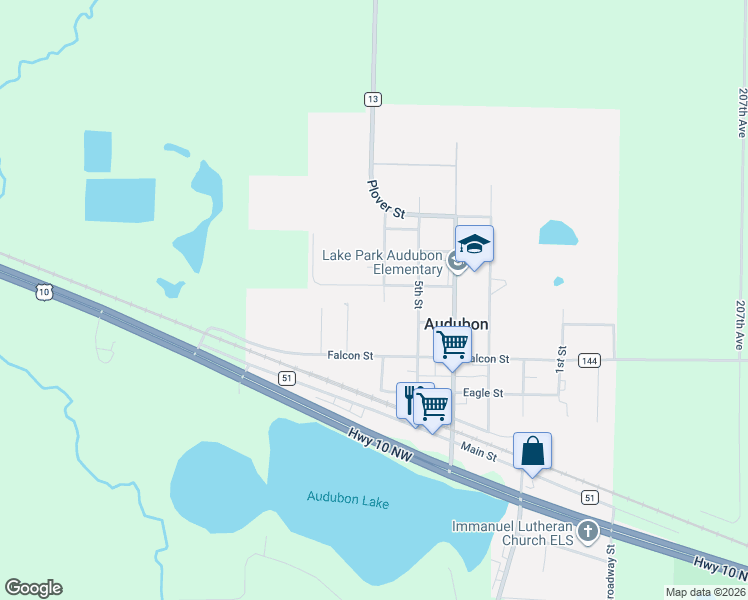 map of restaurants, bars, coffee shops, grocery stores, and more near 572 6th Street in Audubon
