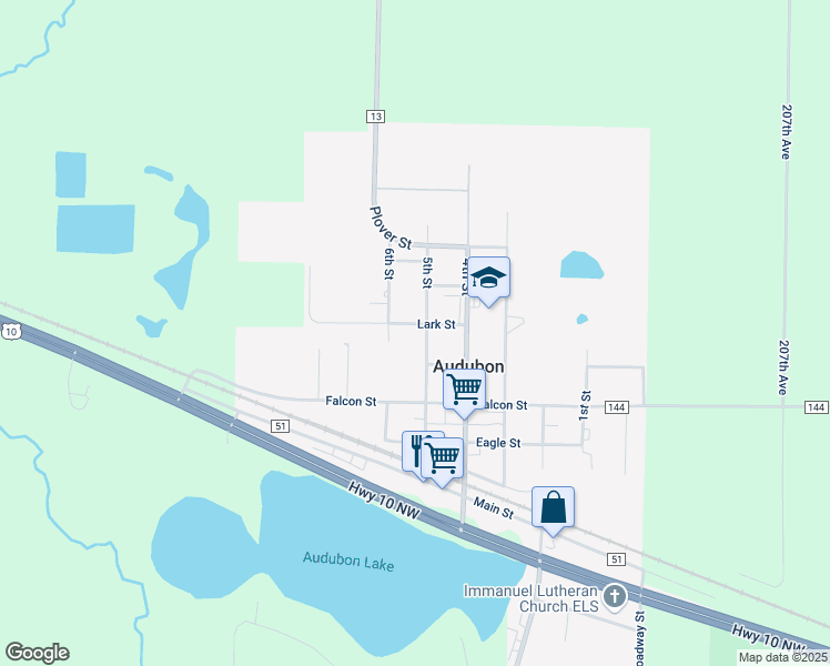 map of restaurants, bars, coffee shops, grocery stores, and more near 588 5th Street in Audubon