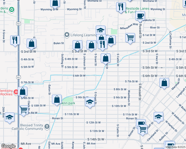 map of restaurants, bars, coffee shops, grocery stores, and more near 1926 South 6th Street West in Missoula