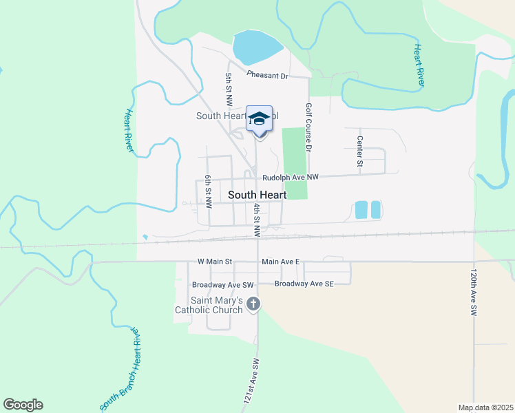 map of restaurants, bars, coffee shops, grocery stores, and more near 310 4th Street Northwest in South Heart