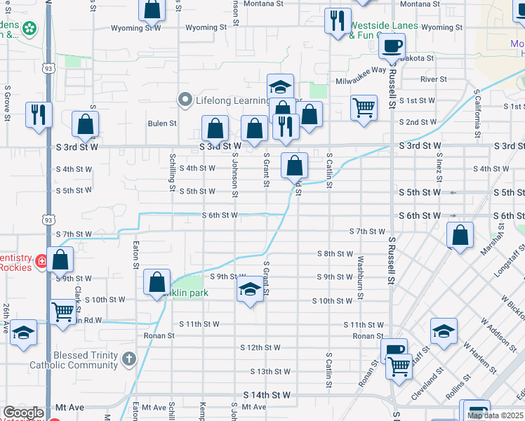 map of restaurants, bars, coffee shops, grocery stores, and more near 1926 South 6th Street West in Missoula