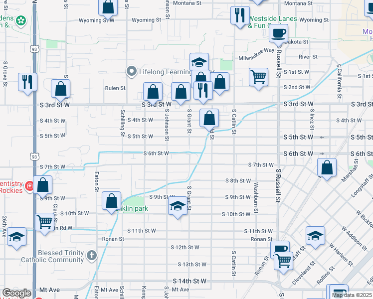 map of restaurants, bars, coffee shops, grocery stores, and more near 1926 South 6th Street West in Missoula