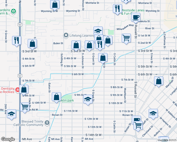 map of restaurants, bars, coffee shops, grocery stores, and more near 1926 South 6th Street West in Missoula