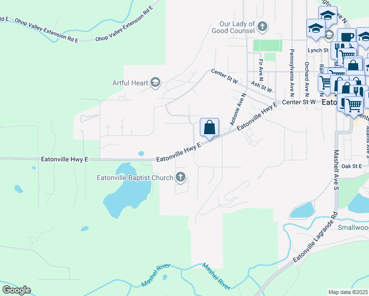 map of restaurants, bars, coffee shops, grocery stores, and more near 830 Eatonville Highway East in Eatonville