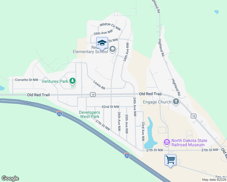 map of restaurants, bars, coffee shops, grocery stores, and more near 3717 Lewis Road in Mandan
