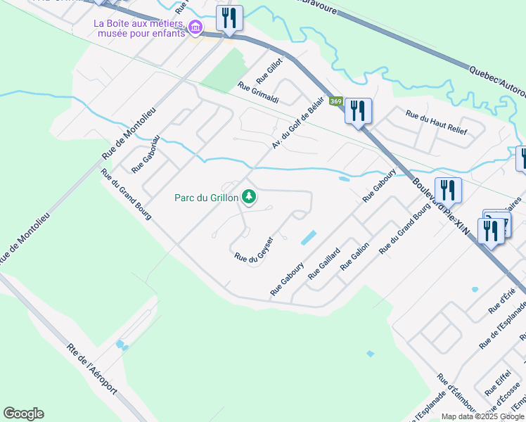 map of restaurants, bars, coffee shops, grocery stores, and more near 1261 Rue du Grillon in Quebec