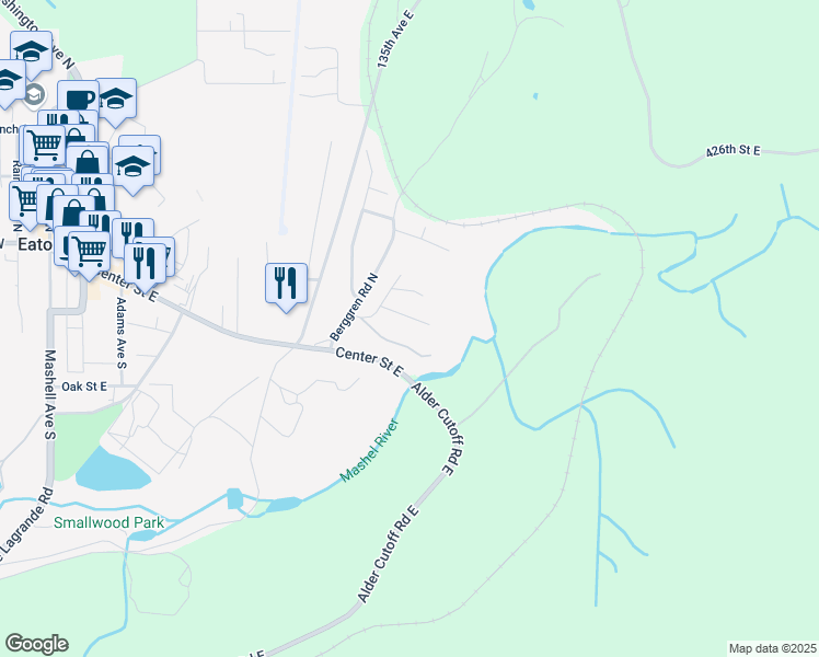 map of restaurants, bars, coffee shops, grocery stores, and more near 745 Riverside Lane East in Eatonville