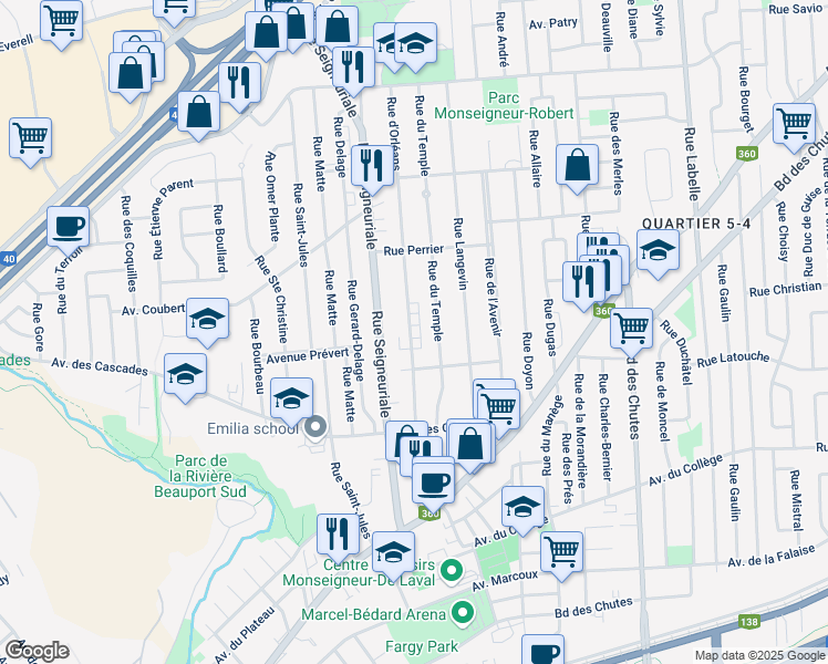 map of restaurants, bars, coffee shops, grocery stores, and more near 116 Rue d'Orléans in Ville de Québec