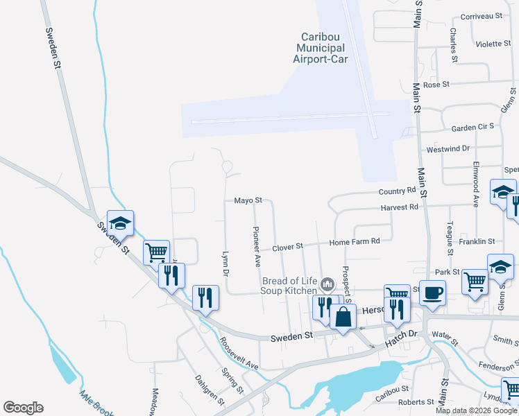 map of restaurants, bars, coffee shops, grocery stores, and more near 57 Pioneer Avenue in Caribou