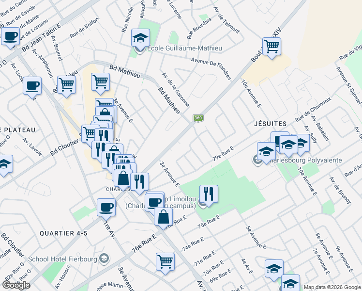map of restaurants, bars, coffee shops, grocery stores, and more near 938 Boulevard Louis-XIV in Québec